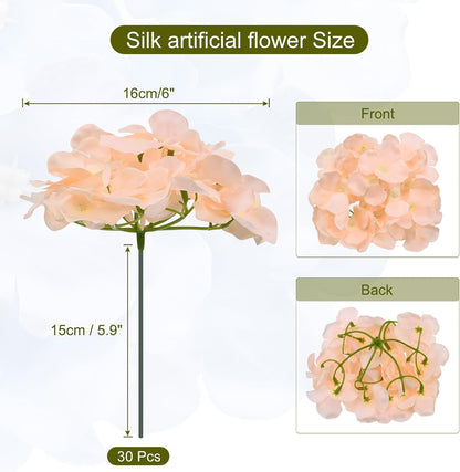 Silk Artificial Hydrangea Flowers, Pink Artificial Flowers Heads with Stems, Full Hydrangea Flowers for Wedding Centerpieces, Party Decoration 30 Set