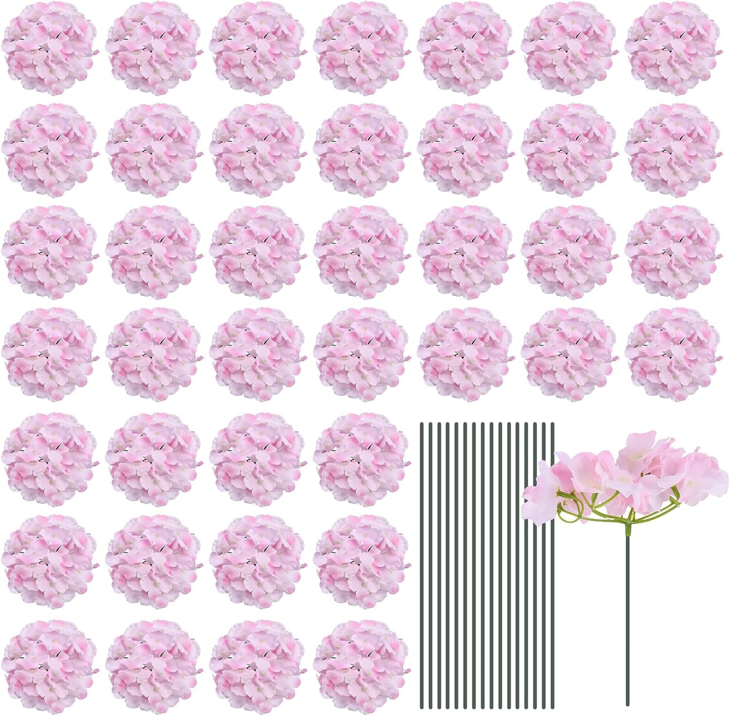 Silk Artificial Hydrangea Flowers, Pink Artificial Flowers Heads with Stems, Full Hydrangea Flowers for Wedding Centerpieces, Party Decoration 30 Set