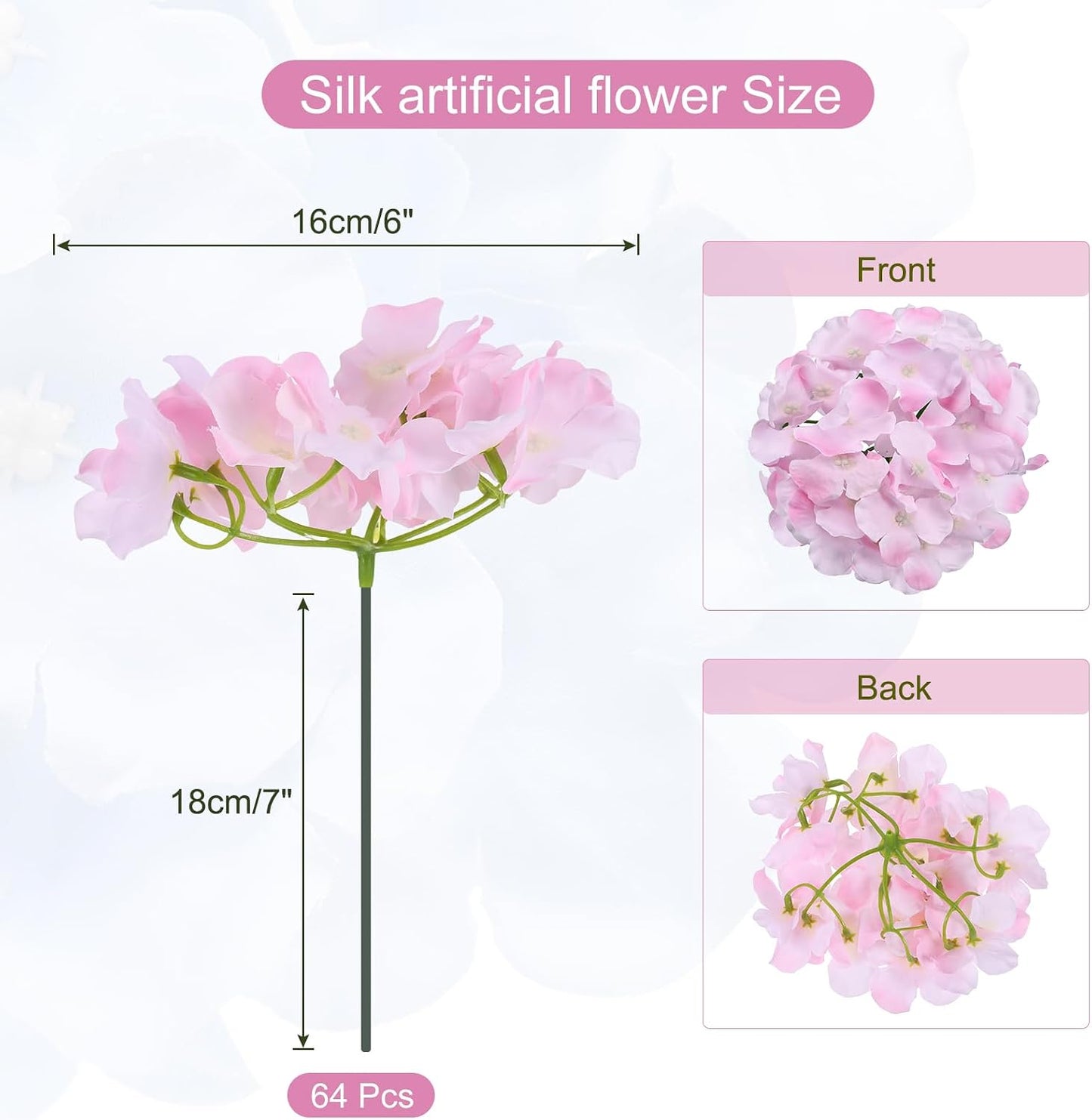 Silk Artificial Hydrangea Flowers, Pink Artificial Flowers Heads with Stems, Full Hydrangea Flowers for Wedding Centerpieces, Party Decoration 30 Set
