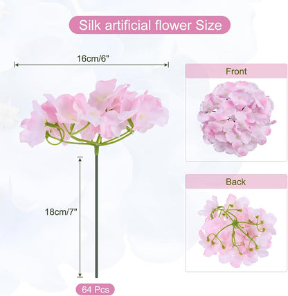 Silk Artificial Hydrangea Flowers, Pink Artificial Flowers Heads with Stems, Full Hydrangea Flowers for Wedding Centerpieces, Party Decoration 30 Set