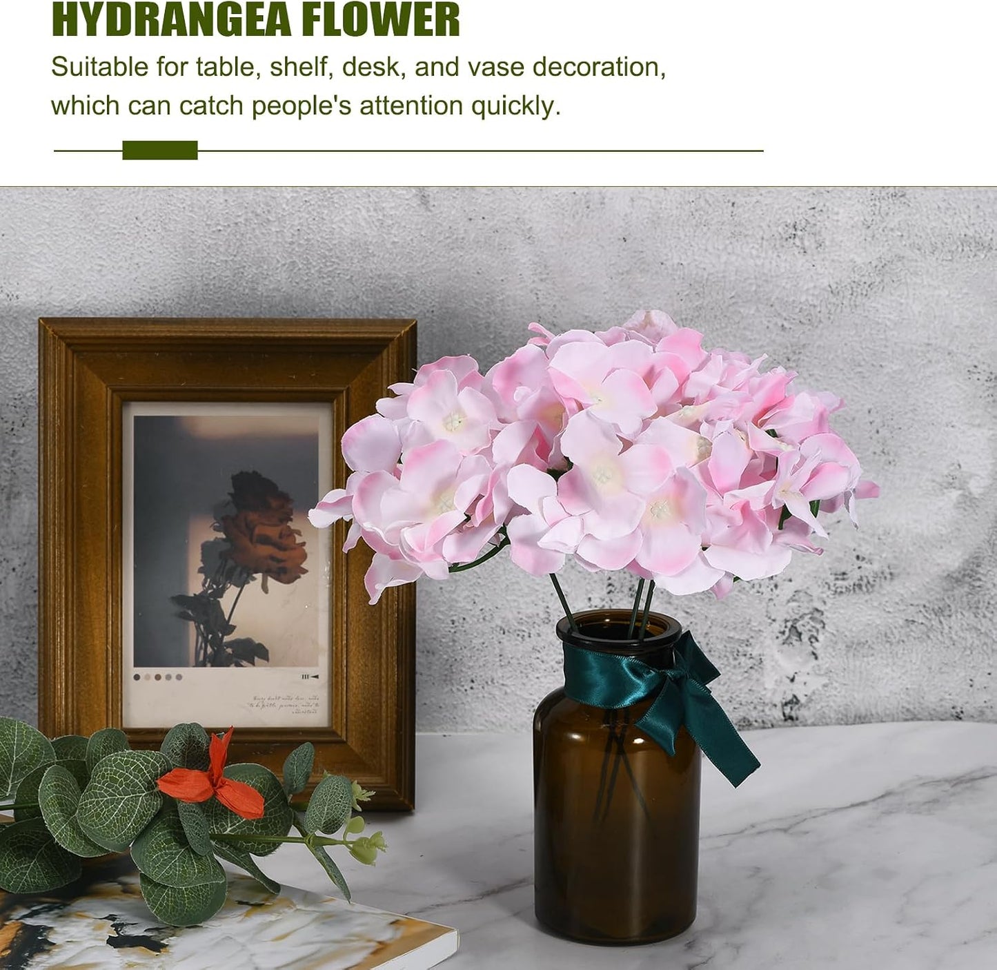 Silk Artificial Hydrangea Flowers, Pink Artificial Flowers Heads with Stems, Full Hydrangea Flowers for Wedding Centerpieces, Party Decoration 30 Set