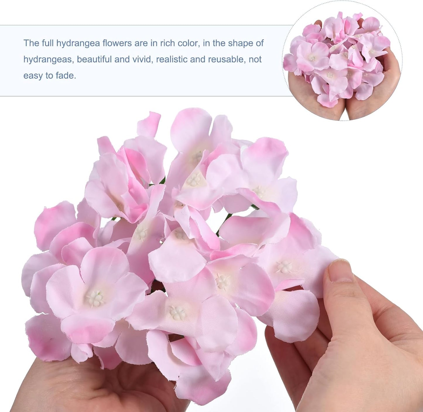 Silk Artificial Hydrangea Flowers, Pink Artificial Flowers Heads with Stems, Full Hydrangea Flowers for Wedding Centerpieces, Party Decoration 30 Set