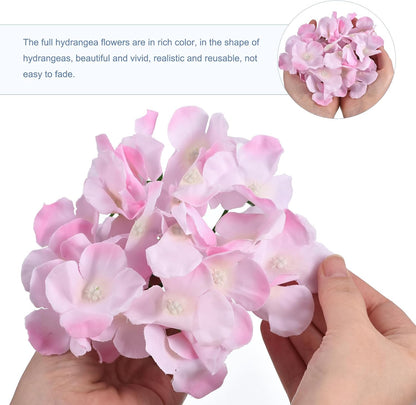 Silk Artificial Hydrangea Flowers, Pink Artificial Flowers Heads with Stems, Full Hydrangea Flowers for Wedding Centerpieces, Party Decoration 30 Set