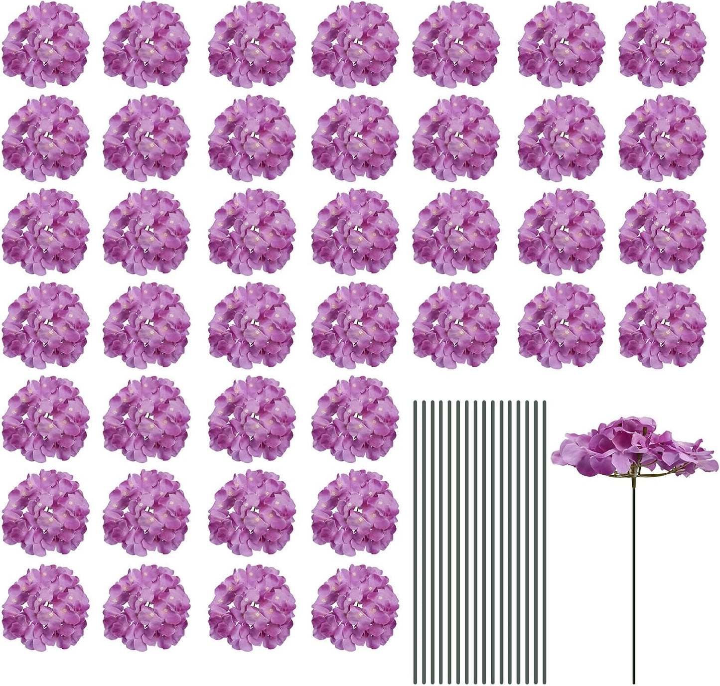 Silk Artificial Hydrangea Flowers, Pink Artificial Flowers Heads with Stems, Full Hydrangea Flowers for Wedding Centerpieces, Party Decoration 30 Set