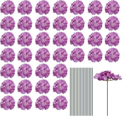 Silk Artificial Hydrangea Flowers, Pink Artificial Flowers Heads with Stems, Full Hydrangea Flowers for Wedding Centerpieces, Party Decoration 30 Set
