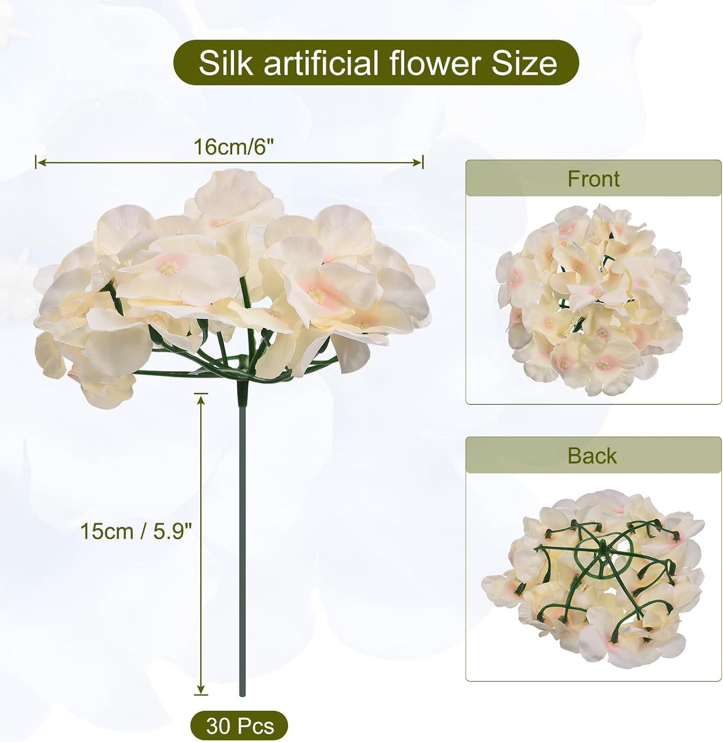 Silk Artificial Hydrangea Flowers, Pink Artificial Flowers Heads with Stems, Full Hydrangea Flowers for Wedding Centerpieces, Party Decoration 30 Set