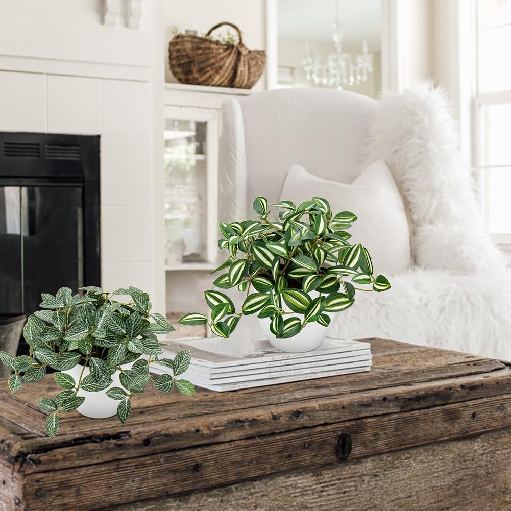 Artificial English Ivy Hanging Plants 2pcs Faux Ivy Vines with Black Pot Small Fake Potted Greenery Plant for Indoor Home Aesthetic Living Room Bathroom Desk Shelf Office Decor