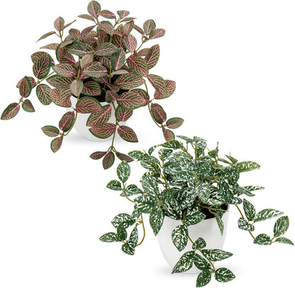 Artificial English Ivy Hanging Plants 2pcs Faux Ivy Vines with Black Pot Small Fake Potted Greenery Plant for Indoor Home Aesthetic Living Room Bathroom Desk Shelf Office Decor