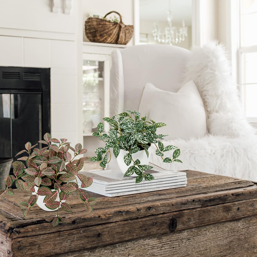 Artificial English Ivy Hanging Plants 2pcs Faux Ivy Vines with Black Pot Small Fake Potted Greenery Plant for Indoor Home Aesthetic Living Room Bathroom Desk Shelf Office Decor
