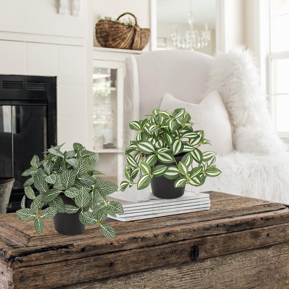 Artificial English Ivy Hanging Plants 2pcs Faux Ivy Vines with Black Pot Small Fake Potted Greenery Plant for Indoor Home Aesthetic Living Room Bathroom Desk Shelf Office Decor