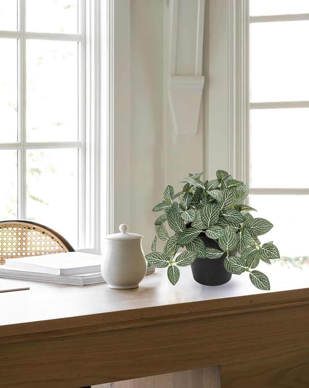 Artificial English Ivy Hanging Plants 2pcs Faux Ivy Vines with Black Pot Small Fake Potted Greenery Plant for Indoor Home Aesthetic Living Room Bathroom Desk Shelf Office Decor