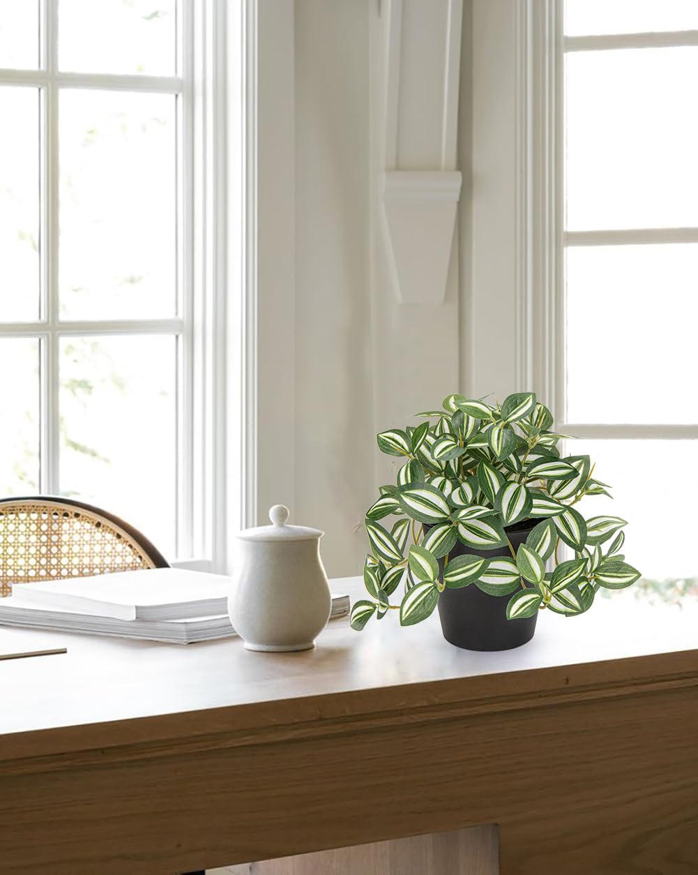 Artificial English Ivy Hanging Plants 2pcs Faux Ivy Vines with Black Pot Small Fake Potted Greenery Plant for Indoor Home Aesthetic Living Room Bathroom Desk Shelf Office Decor