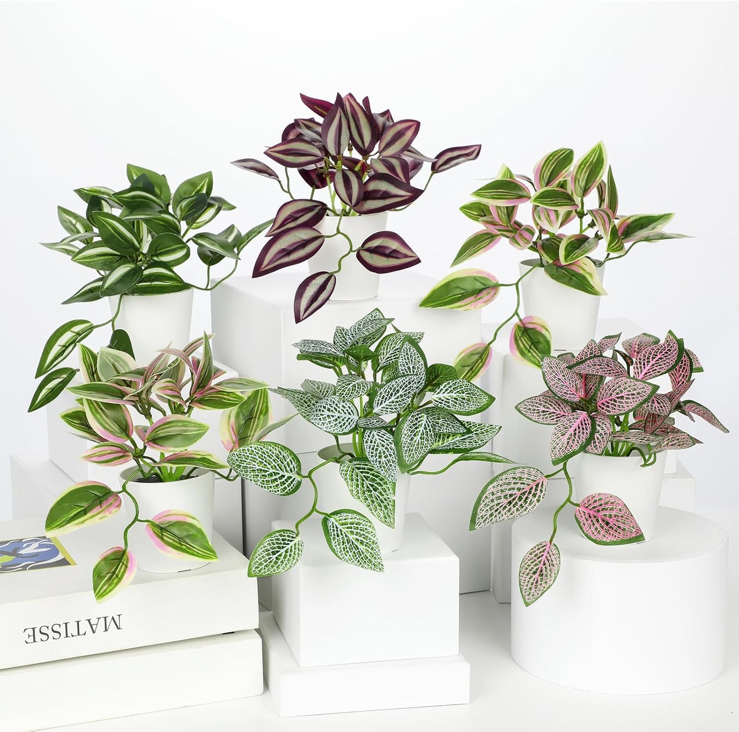Artificial English Ivy Hanging Plants 2pcs Faux Ivy Vines with Black Pot Small Fake Potted Greenery Plant for Indoor Home Aesthetic Living Room Bathroom Desk Shelf Office Decor
