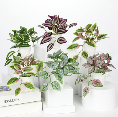 Artificial English Ivy Hanging Plants 2pcs Faux Ivy Vines with Black Pot Small Fake Potted Greenery Plant for Indoor Home Aesthetic Living Room Bathroom Desk Shelf Office Decor