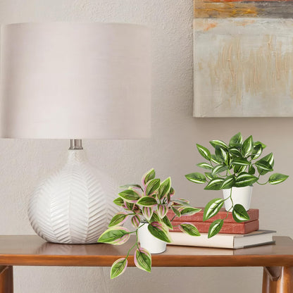Artificial English Ivy Hanging Plants 2pcs Faux Ivy Vines with Black Pot Small Fake Potted Greenery Plant for Indoor Home Aesthetic Living Room Bathroom Desk Shelf Office Decor