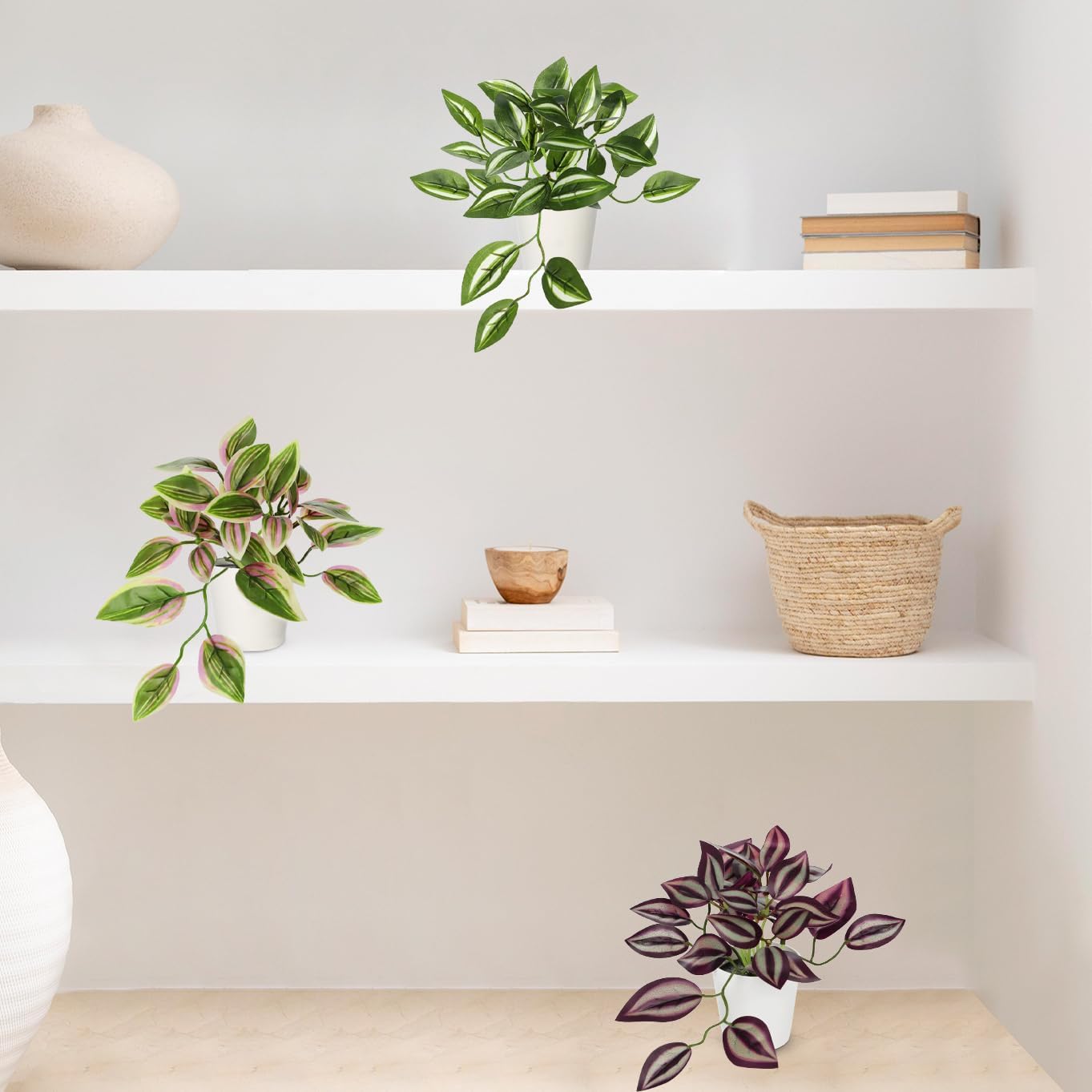 Artificial English Ivy Hanging Plants 2pcs Faux Ivy Vines with Black Pot Small Fake Potted Greenery Plant for Indoor Home Aesthetic Living Room Bathroom Desk Shelf Office Decor