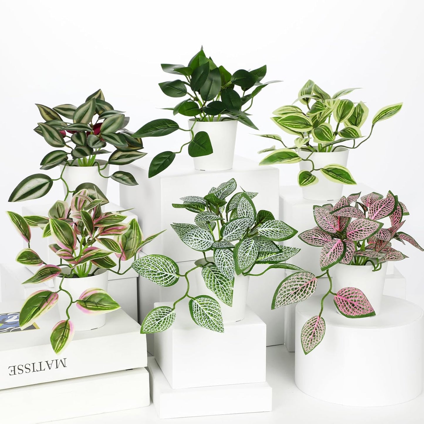 Artificial English Ivy Hanging Plants 2pcs Faux Ivy Vines with Black Pot Small Fake Potted Greenery Plant for Indoor Home Aesthetic Living Room Bathroom Desk Shelf Office Decor