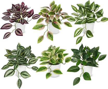 Artificial English Ivy Hanging Plants 2pcs Faux Ivy Vines with Black Pot Small Fake Potted Greenery Plant for Indoor Home Aesthetic Living Room Bathroom Desk Shelf Office Decor