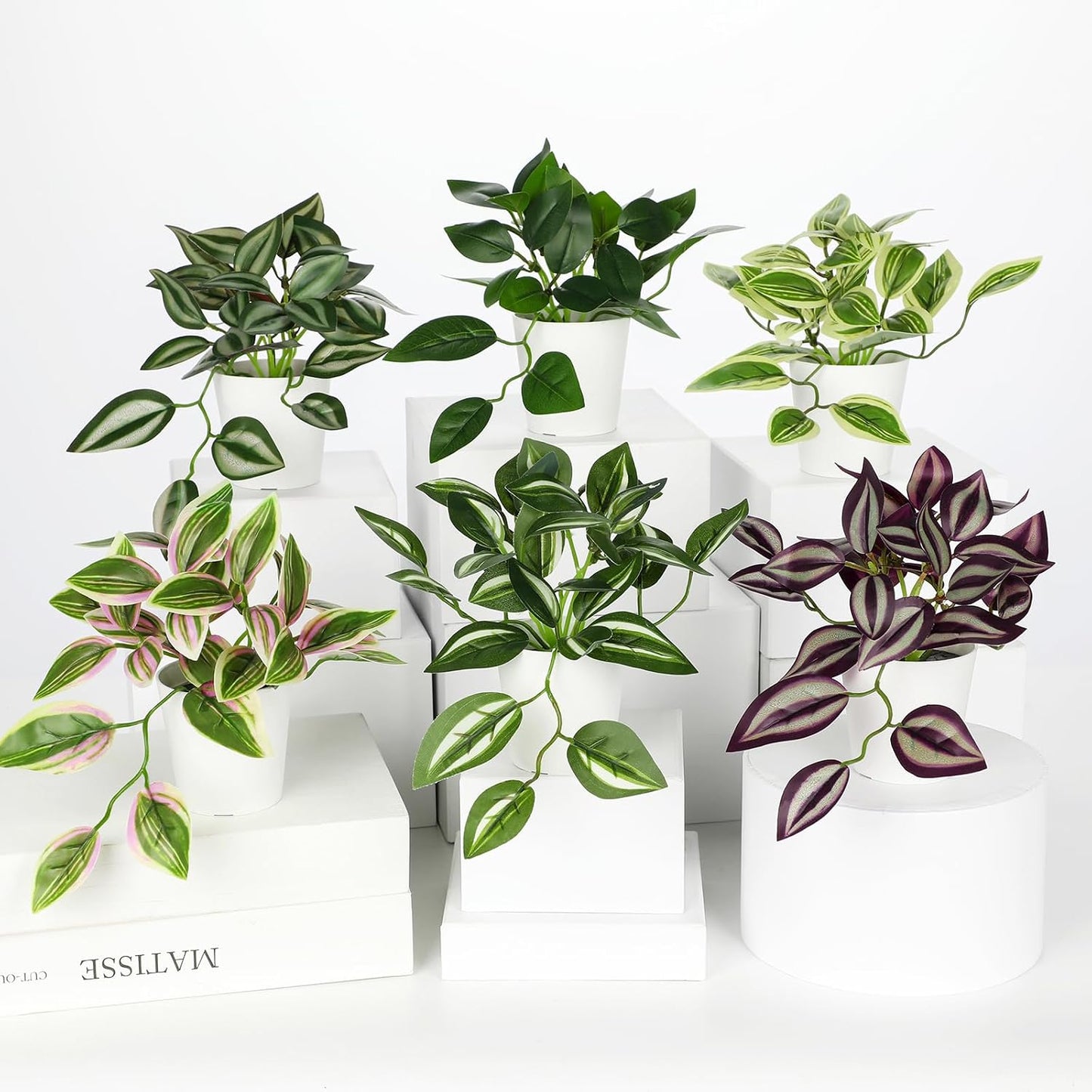 Artificial English Ivy Hanging Plants 2pcs Faux Ivy Vines with Black Pot Small Fake Potted Greenery Plant for Indoor Home Aesthetic Living Room Bathroom Desk Shelf Office Decor