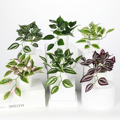 Artificial English Ivy Hanging Plants 2pcs Faux Ivy Vines with Black Pot Small Fake Potted Greenery Plant for Indoor Home Aesthetic Living Room Bathroom Desk Shelf Office Decor