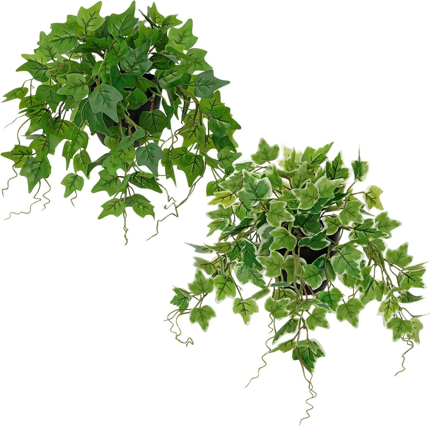 Artificial English Ivy Hanging Plants 2pcs Faux Ivy Vines with Black Pot Small Fake Potted Greenery Plant for Indoor Home Aesthetic Living Room Bathroom Desk Shelf Office Decor
