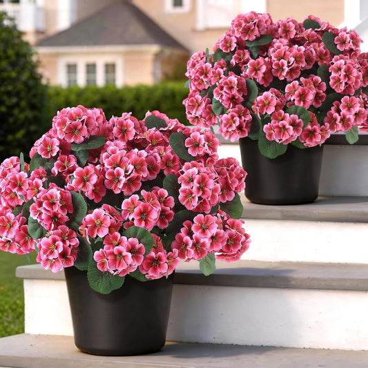 2Pcs Fake Geranium Flower Topiary Tree for Front Porch Decor(Peach Red)
