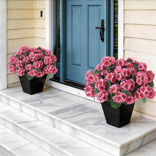 2Pcs Fake Geranium Flower Topiary Tree for Front Porch Decor(Peach Red)