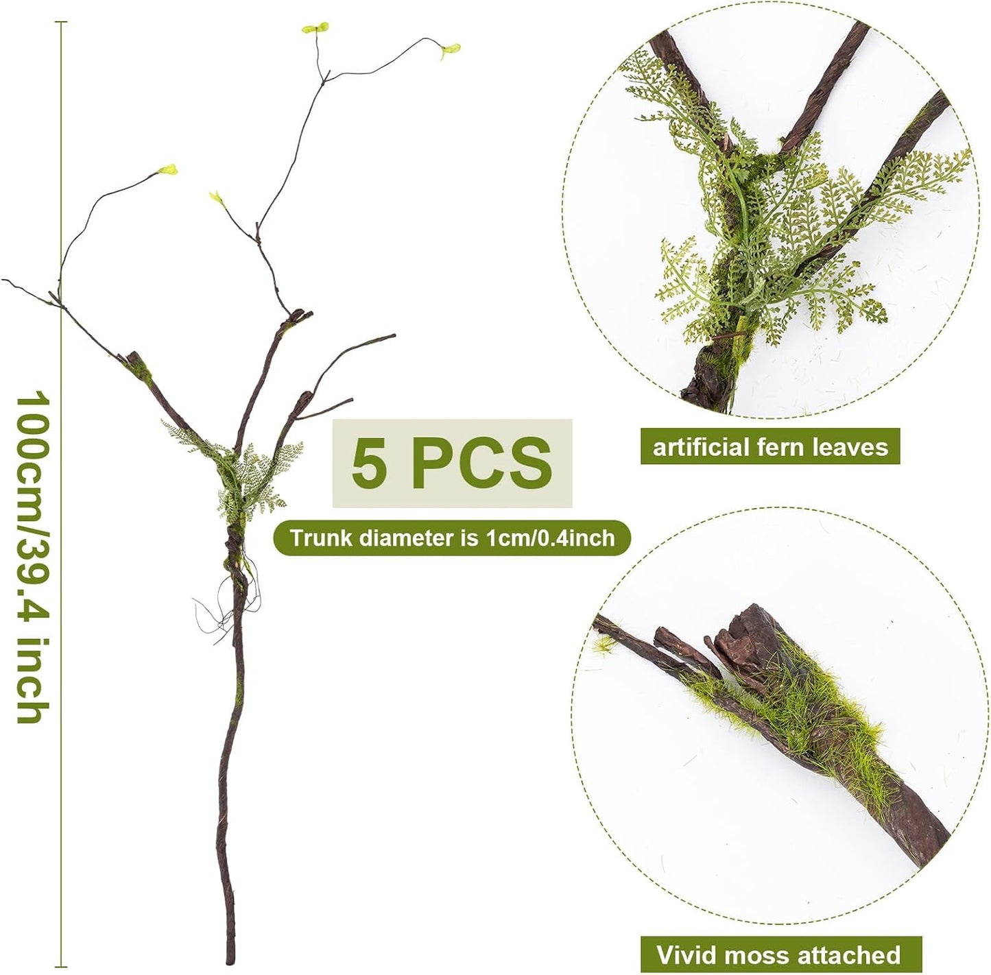5 Pcs 39in Artificial Bendable Tree Branches for Decoration Fake Trunk Garland Twigs Leaves Cherry Blossom Grape Vines for Wall Hanging Front Door Reptile Habitat Decoration (Fresh)