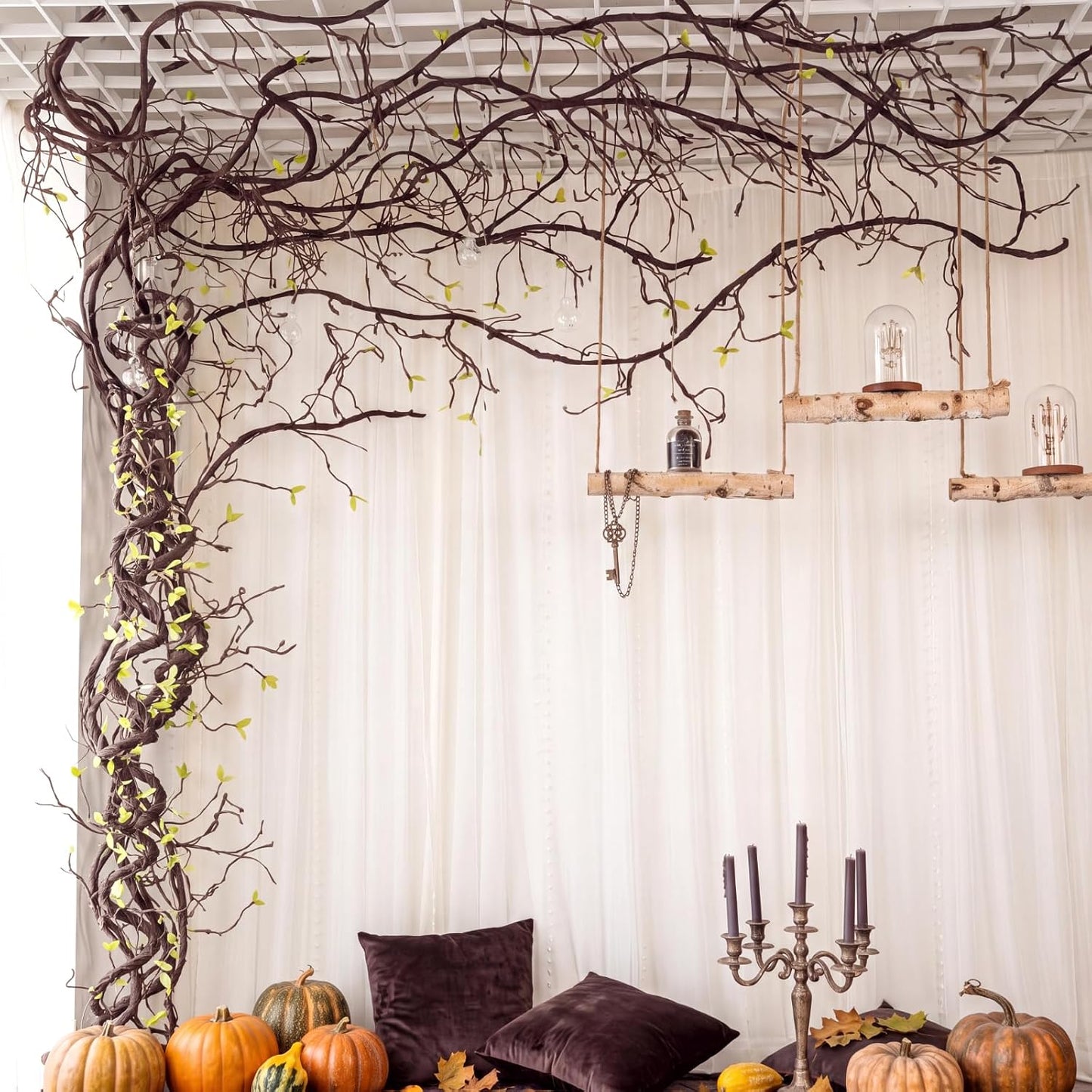 5 Pcs 39in Artificial Bendable Tree Branches for Decoration Fake Trunk Garland Twigs Leaves Cherry Blossom Grape Vines for Wall Hanging Front Door Reptile Habitat Decoration (Fresh)