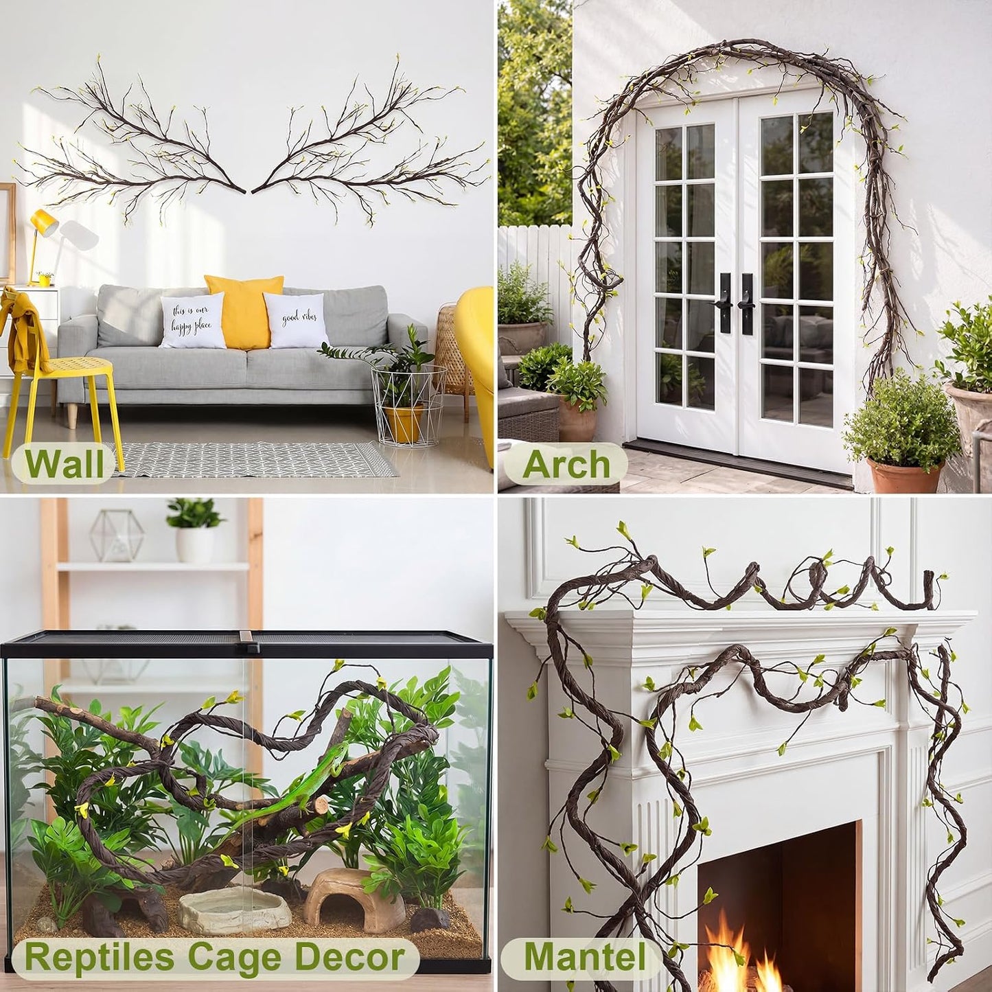 5 Pcs 39in Artificial Bendable Tree Branches for Decoration Fake Trunk Garland Twigs Leaves Cherry Blossom Grape Vines for Wall Hanging Front Door Reptile Habitat Decoration (Fresh)