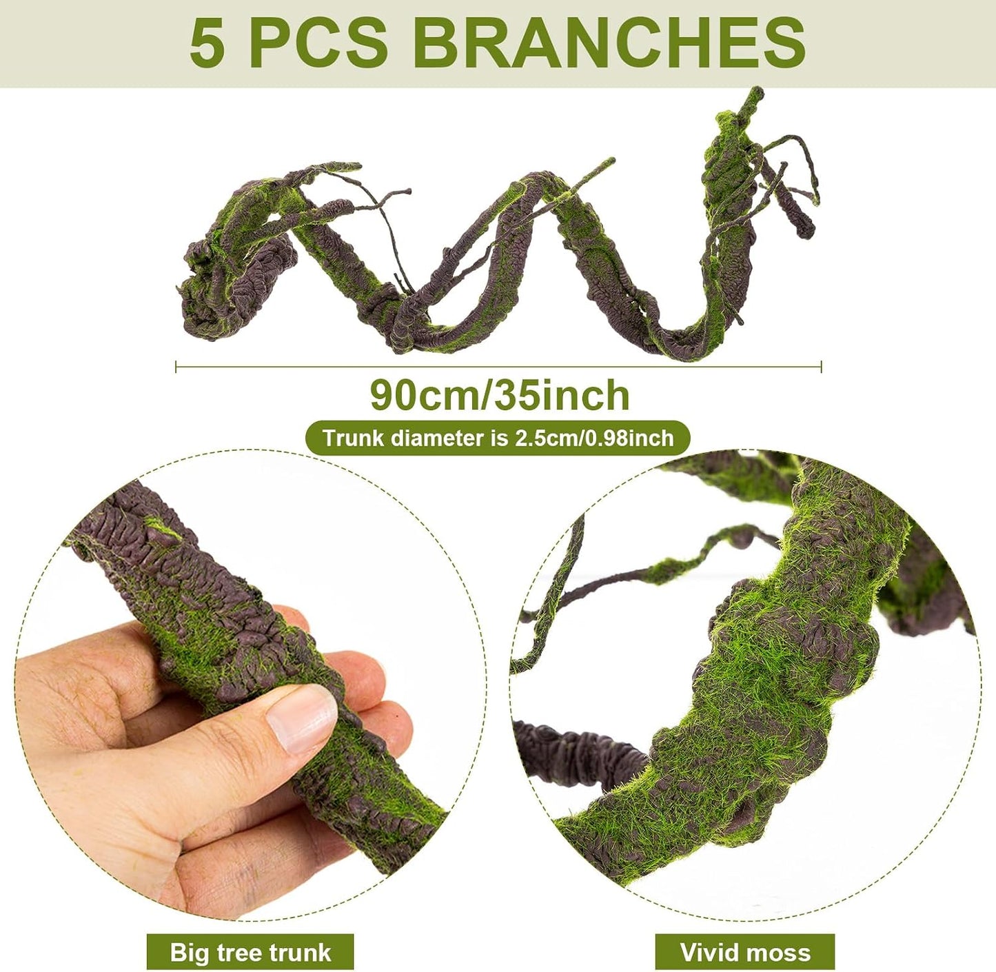 5 Pcs 39in Artificial Bendable Tree Branches for Decoration Fake Trunk Garland Twigs Leaves Cherry Blossom Grape Vines for Wall Hanging Front Door Reptile Habitat Decoration (Fresh)