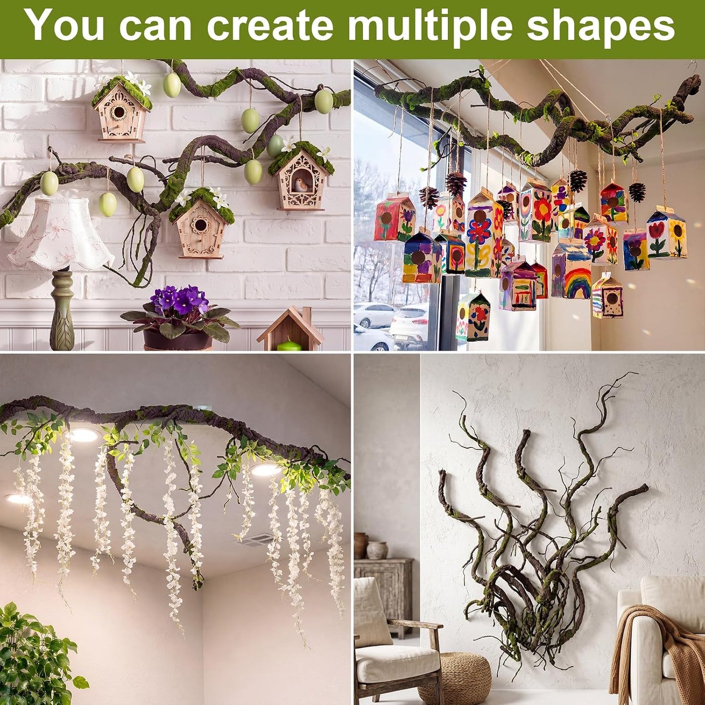 5 Pcs 39in Artificial Bendable Tree Branches for Decoration Fake Trunk Garland Twigs Leaves Cherry Blossom Grape Vines for Wall Hanging Front Door Reptile Habitat Decoration (Fresh)