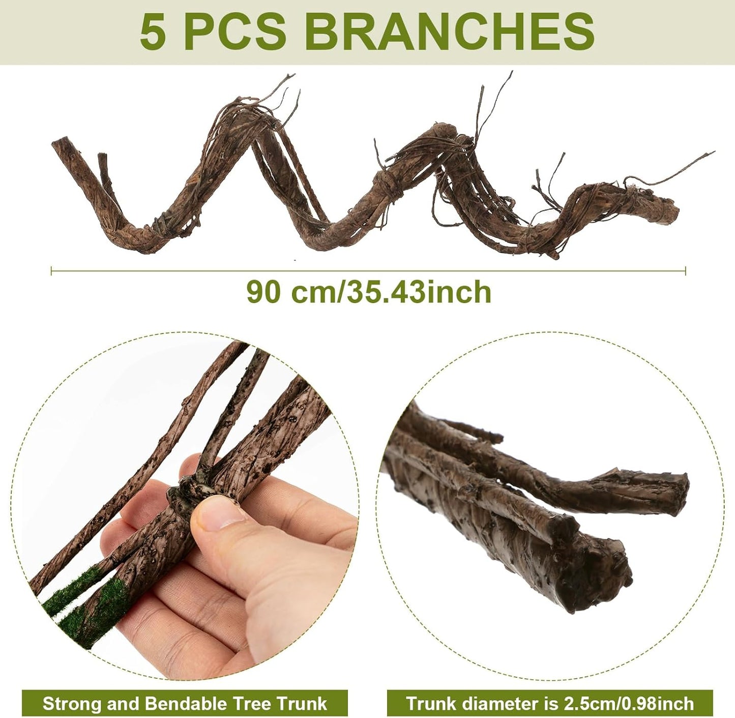 5 Pcs 39in Artificial Bendable Tree Branches for Decoration Fake Trunk Garland Twigs Leaves Cherry Blossom Grape Vines for Wall Hanging Front Door Reptile Habitat Decoration (Fresh)