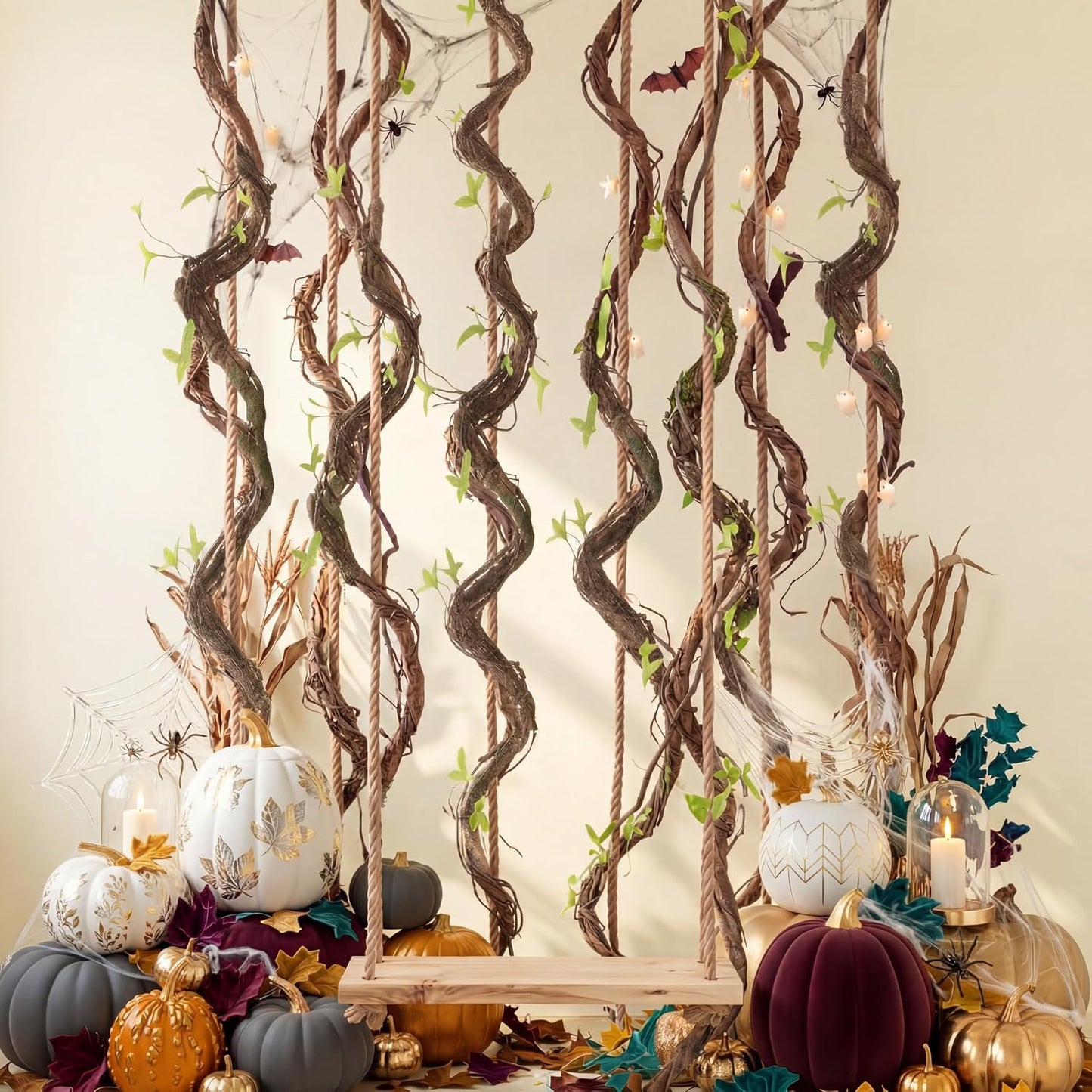 5 Pcs 39in Artificial Bendable Tree Branches for Decoration Fake Trunk Garland Twigs Leaves Cherry Blossom Grape Vines for Wall Hanging Front Door Reptile Habitat Decoration (Fresh)