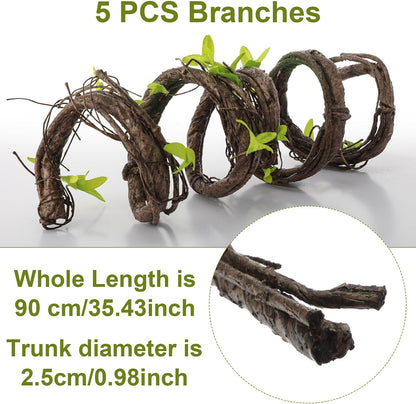 5 Pcs 39in Artificial Bendable Tree Branches for Decoration Fake Trunk Garland Twigs Leaves Cherry Blossom Grape Vines for Wall Hanging Front Door Reptile Habitat Decoration (Fresh)