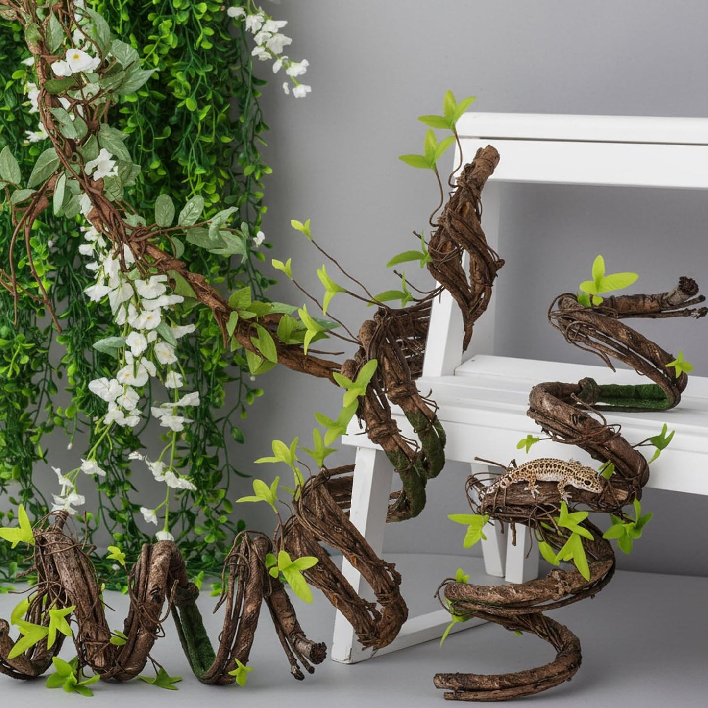5 Pcs 39in Artificial Bendable Tree Branches for Decoration Fake Trunk Garland Twigs Leaves Cherry Blossom Grape Vines for Wall Hanging Front Door Reptile Habitat Decoration (Fresh)