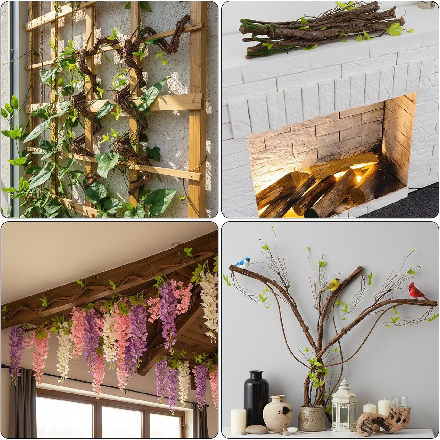 5 Pcs 39in Artificial Bendable Tree Branches for Decoration Fake Trunk Garland Twigs Leaves Cherry Blossom Grape Vines for Wall Hanging Front Door Reptile Habitat Decoration (Fresh)
