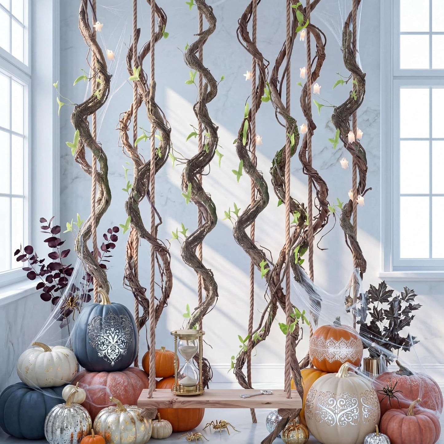 5 Pcs 39in Artificial Bendable Tree Branches for Decoration Fake Trunk Garland Twigs Leaves Cherry Blossom Grape Vines for Wall Hanging Front Door Reptile Habitat Decoration (Fresh)