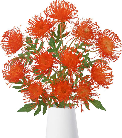 27.6" Fake Fall Mums Orange Mums with 3 Heads Fall Long Stem for Tall Vase