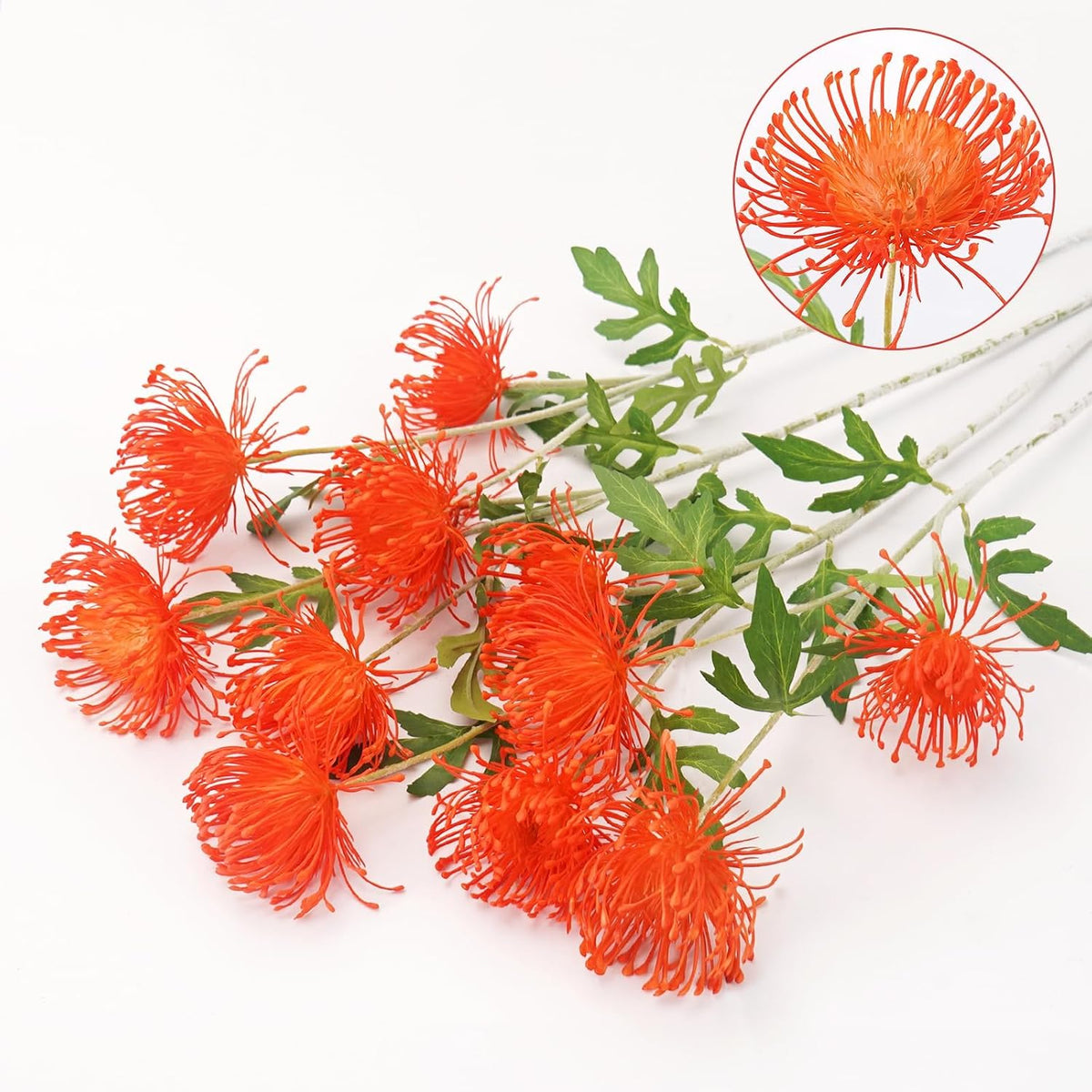 27.6" Fake Fall Mums Orange Mums with 3 Heads Fall Long Stem for Tall Vase
