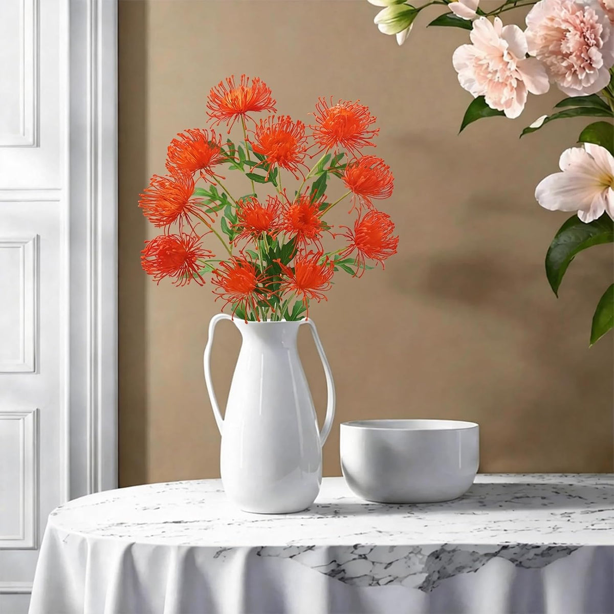 27.6" Fake Fall Mums Orange Mums with 3 Heads Fall Long Stem for Tall Vase