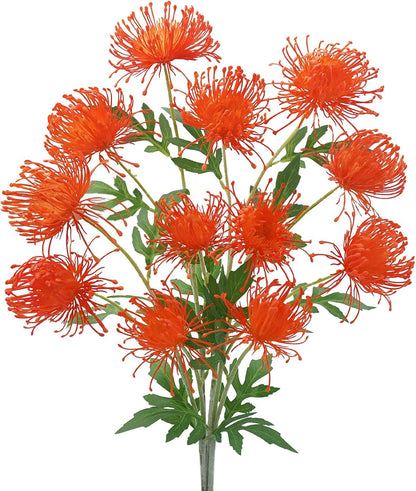27.6" Fake Fall Mums Orange Mums with 3 Heads Fall Long Stem for Tall Vase