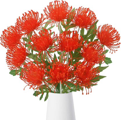 27.6" Fake Fall Mums Orange Mums with 3 Heads Fall Long Stem for Tall Vase