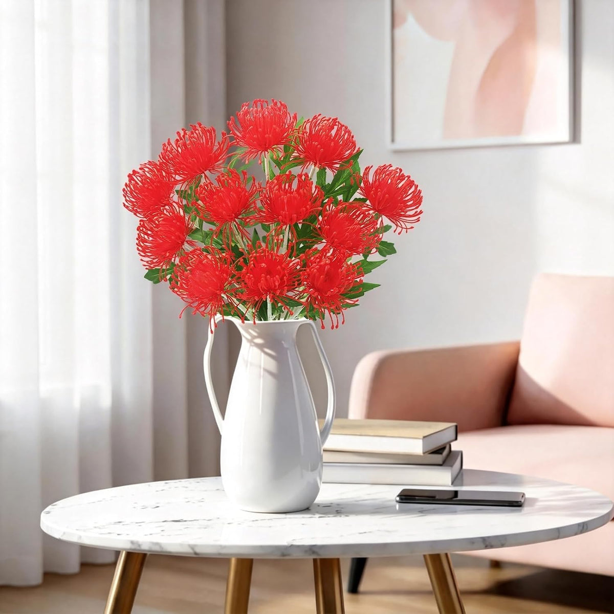 27.6" Fake Fall Mums Orange Mums with 3 Heads Fall Long Stem for Tall Vase