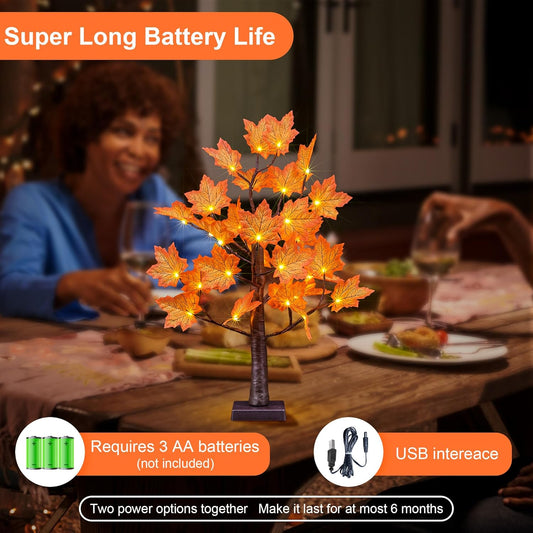 6FT Artificial Lighted Maple Tree, 120LED Warm White, Fall Tree Decorations for Indoor & Outdoor, Autumn Harvest, Orange