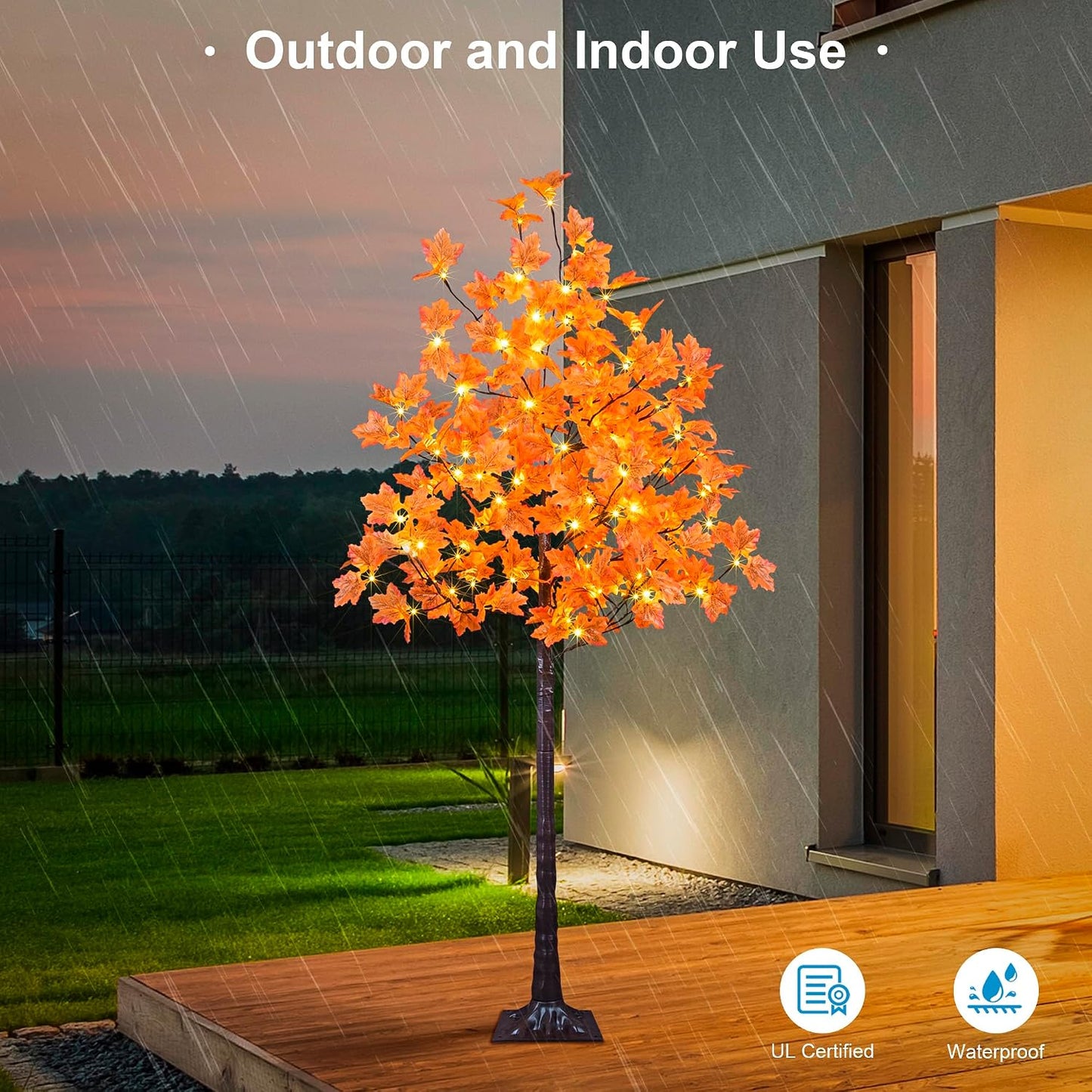 6FT Artificial Lighted Maple Tree, 120LED Warm White, Fall Tree Decorations for Indoor & Outdoor, Autumn Harvest, Orange