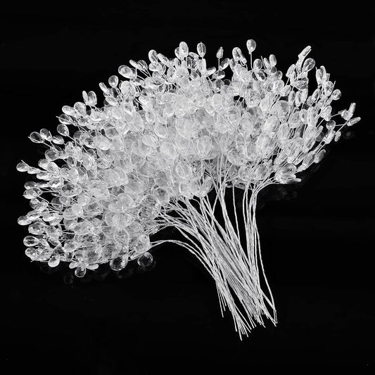 50 Pieces Crystal Bud Branches, Artificial Bouquets with Acrylic Bead Drop Flower Stem Branches Beaded String Bridal Picks for Wedding DIY Crafts Home Easter Decor