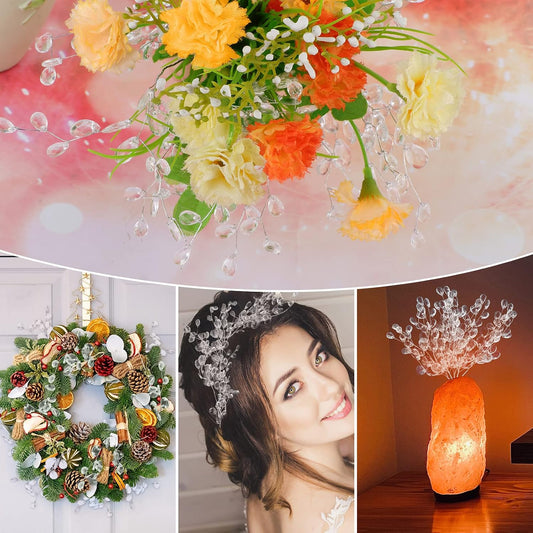 50 Pieces Crystal Bud Branches, Artificial Bouquets with Acrylic Bead Drop Flower Stem Branches Beaded String Bridal Picks for Wedding DIY Crafts Home Easter Decor