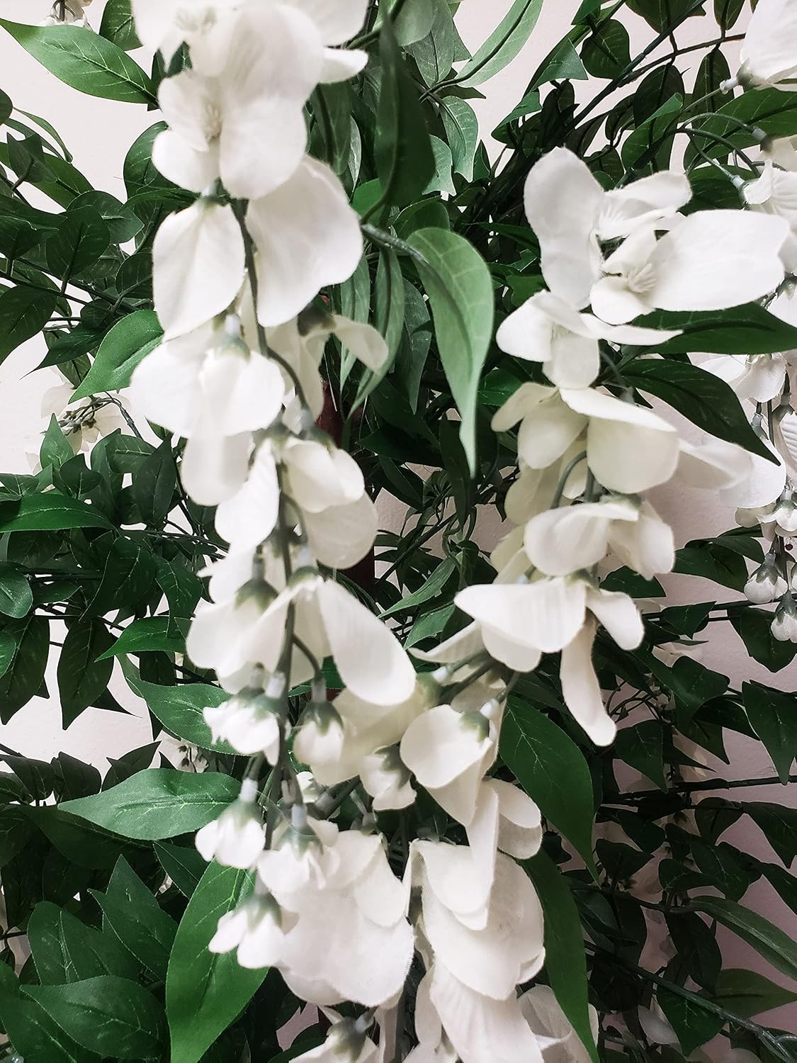 White Pair Gorgeous & Dense 5 Feet Artificial Silk Wisteria Trees with Flowers, with Nursery Pots, Feel Real Technology, 5'