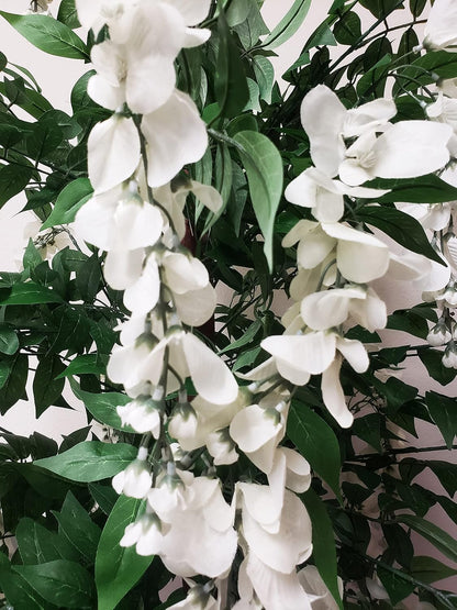 White Pair Gorgeous & Dense 5 Feet Artificial Silk Wisteria Trees with Flowers, with Nursery Pots, Feel Real Technology, 5'